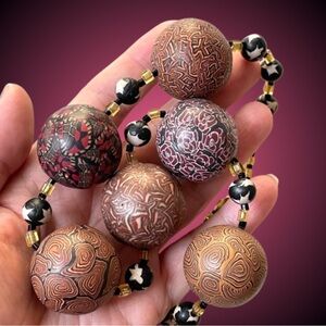 Vintage/modern polymer clay gumball bead statement necklace psychedelic GLOWS